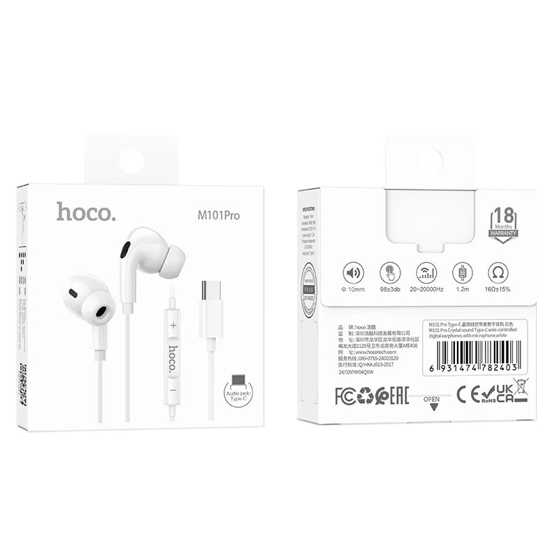 HOCO M101 Pro Type-C Wire-Controled Digital Earphones with Microphone