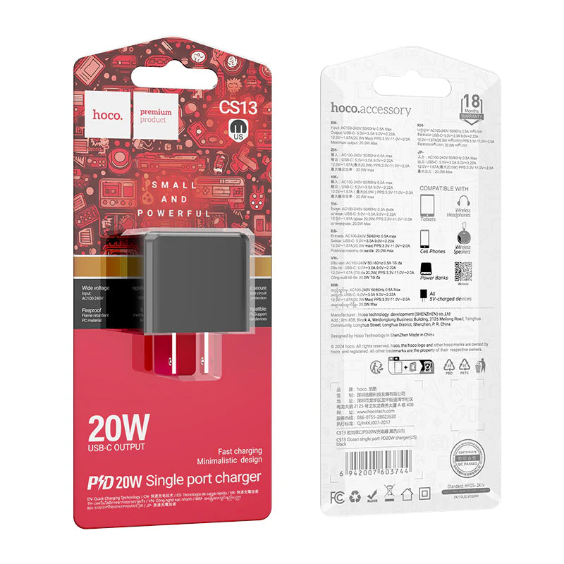 HOCO CS13 Single USB-C Port Fast Charger PD20W